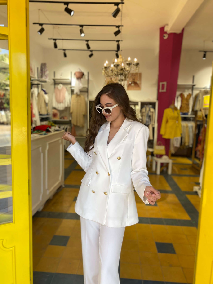 Pantalon Tailleur Mati Re Cr Pe Blanc Cass