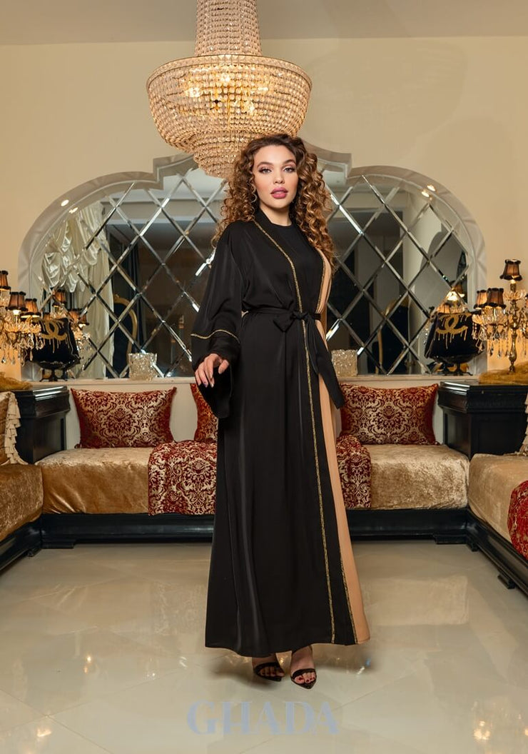 Abaya noir-caramel avec sfifa traditionnelle