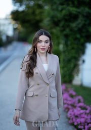 Ensemble tailleur : veste et pantalon en beige