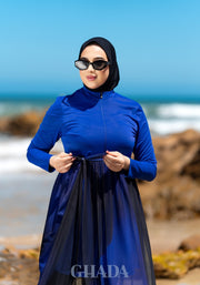 Burkini bleu roi en 5 pieces avec cache maillot