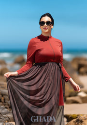 Burkini rouge brique en 5 pieces avec cache maillot