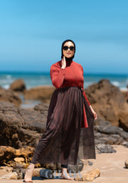 Burkini rouge brique en 5 pieces avec cache maillot