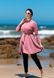 Burkini rose bebe en 5 pieces avec cache maillot