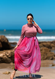 Burkini rose bebe en 5 pieces avec cache maillot