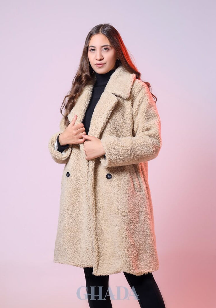 Manteau effet mouton en beige