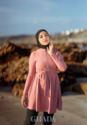 Burkini rose en 5 pieces avec cache maillot