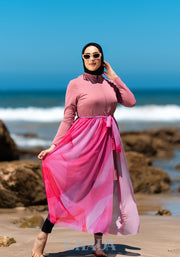 Burkini rose bebe en 5 pieces avec cache maillot