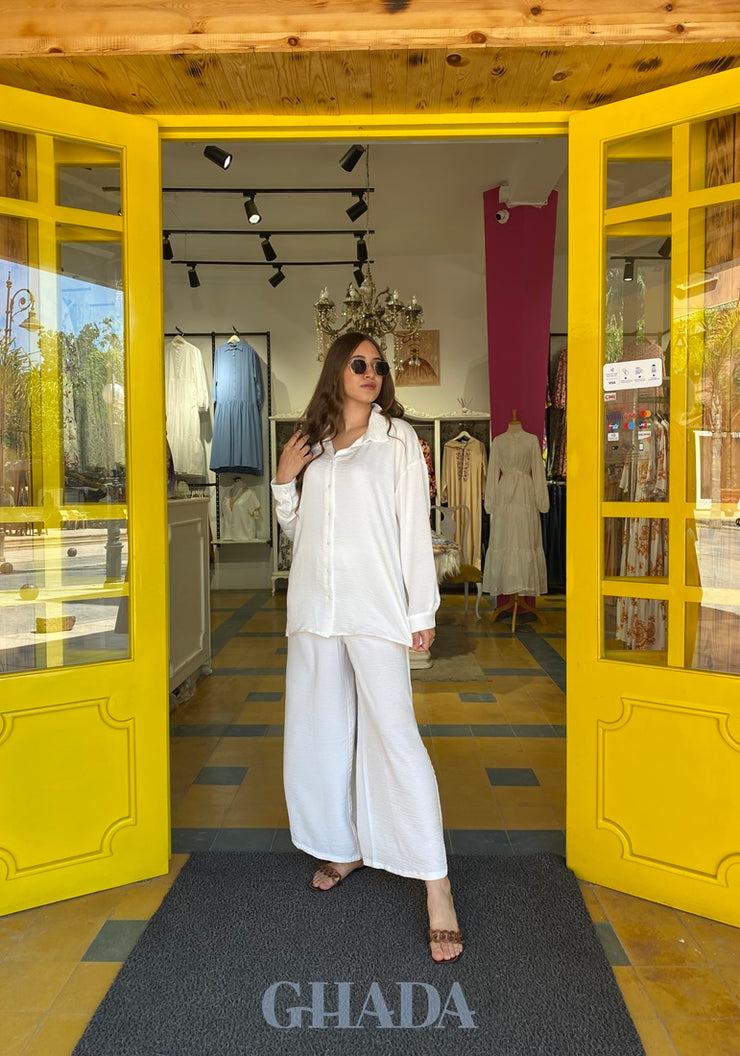 Ensemble jupe culotte -chemisier en blanc