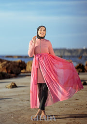 Burkini rose en 5 pieces avec cache maillot