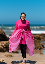 Burkini rose fuchsia en 5 pieces avec cache maillot