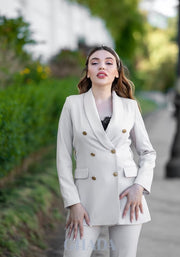 Ensemble tailleur : veste et pantalon en beige sable