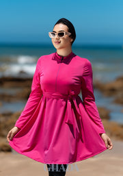 Burkini rose fuchsia en 5 pieces avec cache maillot
