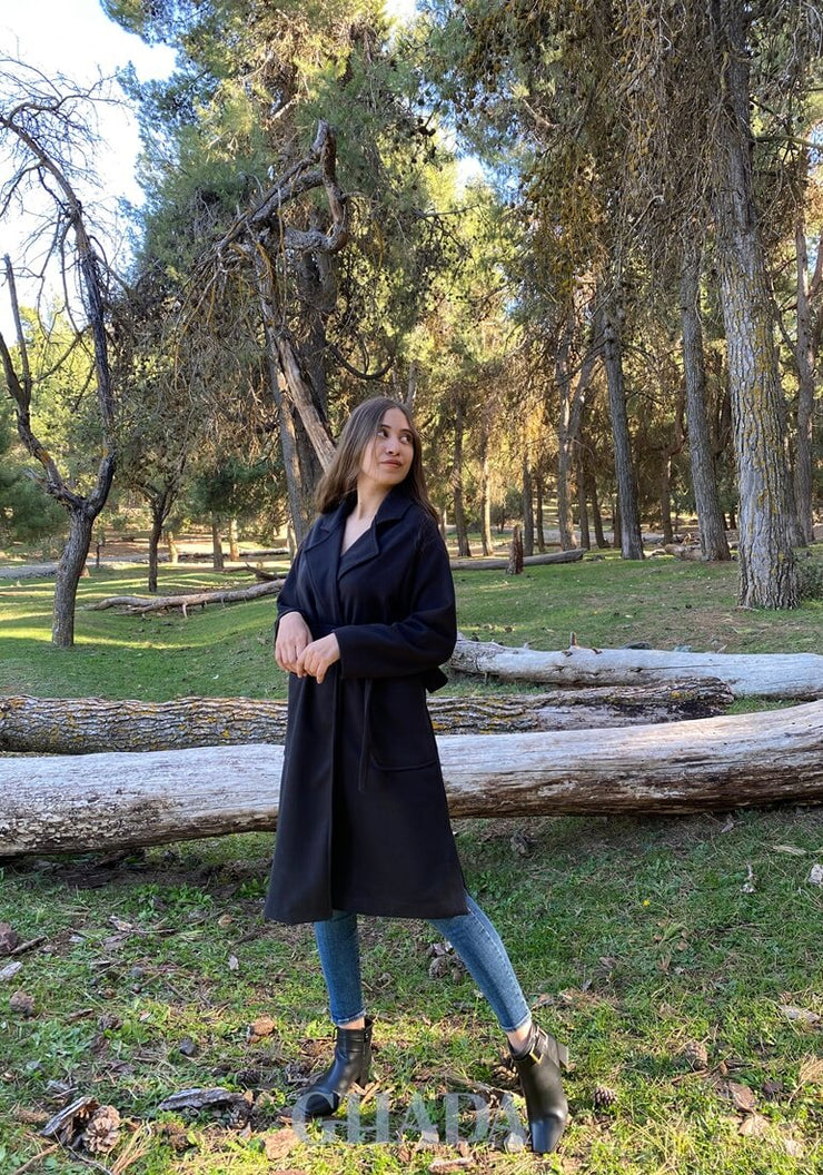 Manteau oversize mi long en noir GHADA FASHION