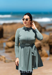 Burkini vert pastel en 5 pieces avec cache maillot