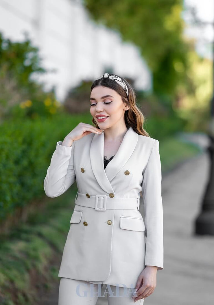 Ensemble tailleur : veste et pantalon en beige sable