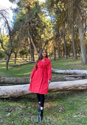 Manteau oversize mi-long en rouge