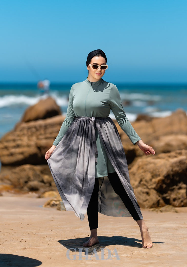 Burkini vert pastel en 5 pieces avec cache maillot