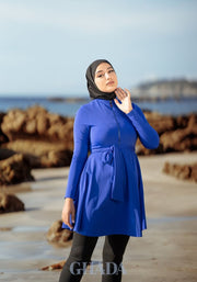 Burkini bleu roi en 5 pieces avec cache maillot - Bleu