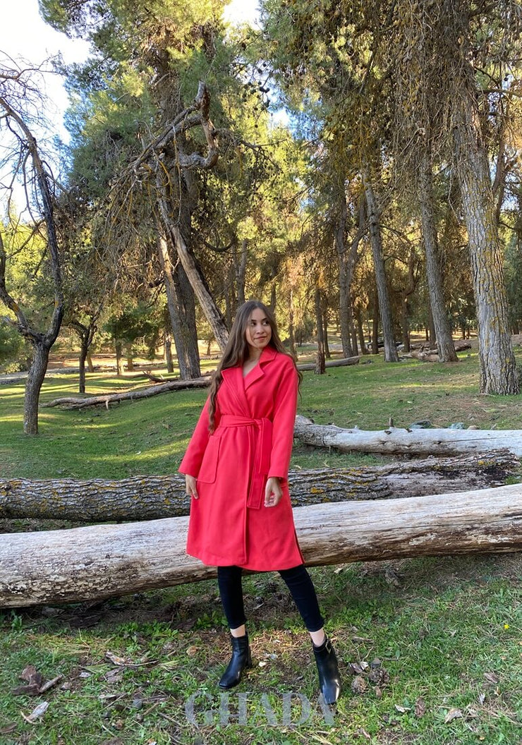 Manteau oversize mi-long en rouge
