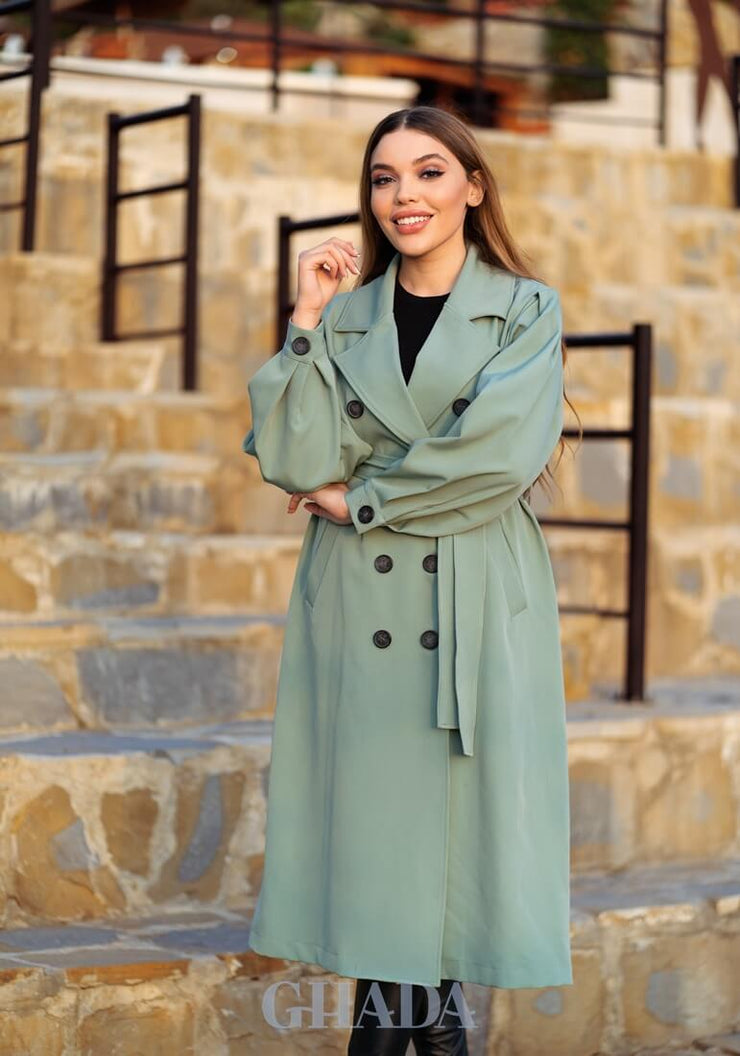 Trench long en vert pastel