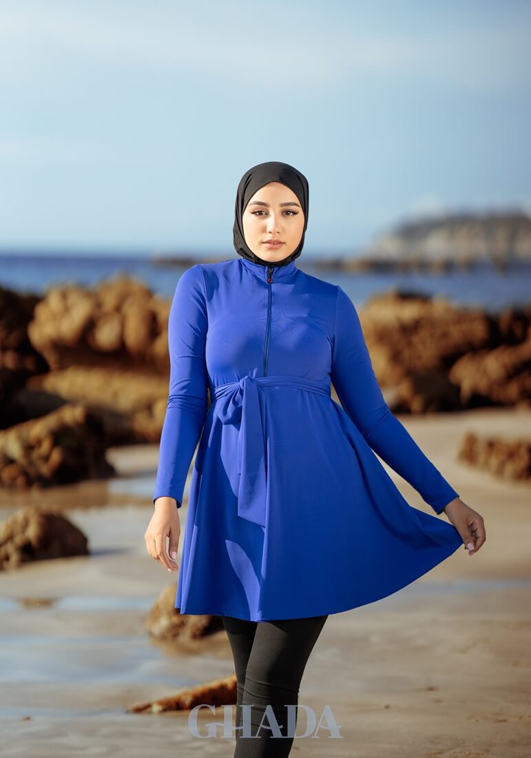 Maillot De Bain Pudique Musuly Burkini Bleu Foncé - Combinaison De Bain Avec Voile Intégré - Tissu Synthétique Élastique Swimsuit Couvert Femme Maillot De Bain Pudique Musuly Burkini Bleu Foncé - Combinaison De Bain Avec Voile Intégré - Tissu Synthétique Élastique Swimsuit Couvert Femme