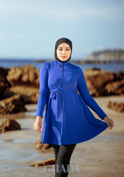 Burkini bleu roi en 5 pieces avec cache maillot - Bleu