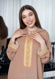 Djellaba Skalli avec kmiss en beige foncé