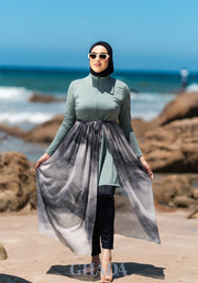 Burkini vert pastel en 5 pieces avec cache maillot
