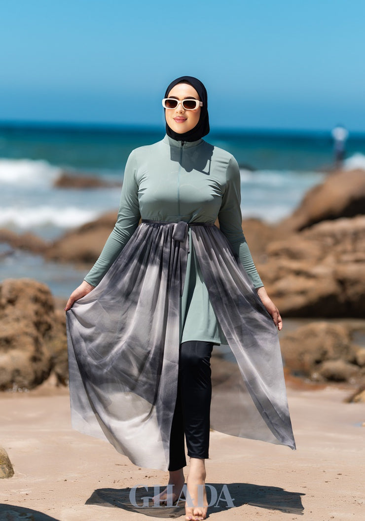 Burkini vert pastel en 5 pieces avec cache maillot