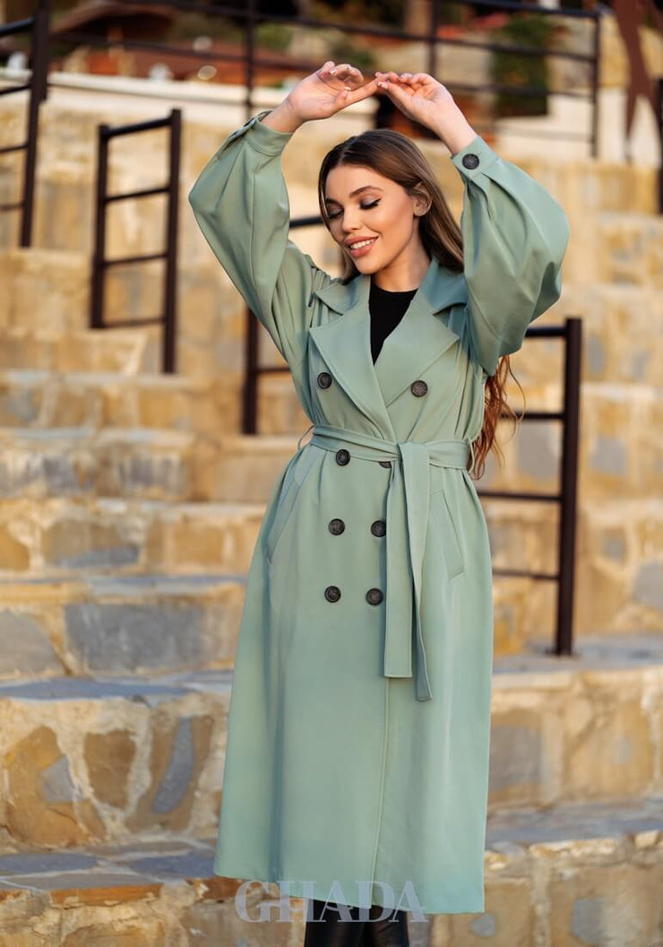 Trench long en vert pastel