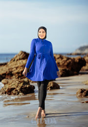 Burkini bleu roi en 5 pieces avec cache maillot - Bleu