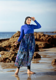 Burkini bleu roi en 5 pieces avec cache maillot - Bleu