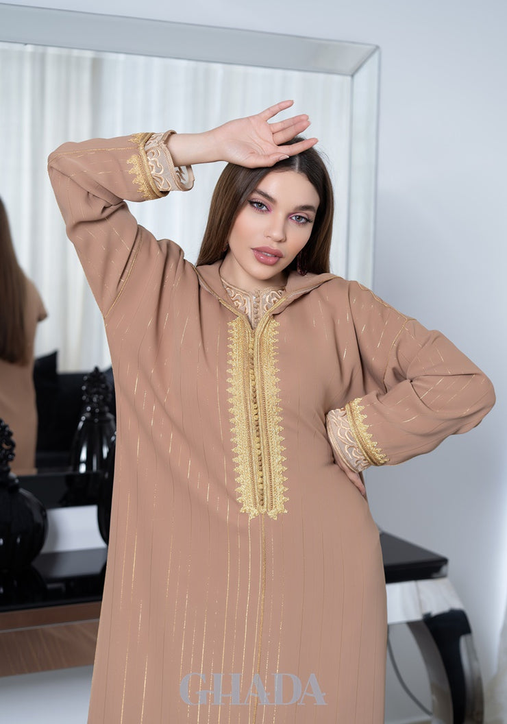 Djellaba Skalli avec kmiss en beige foncé