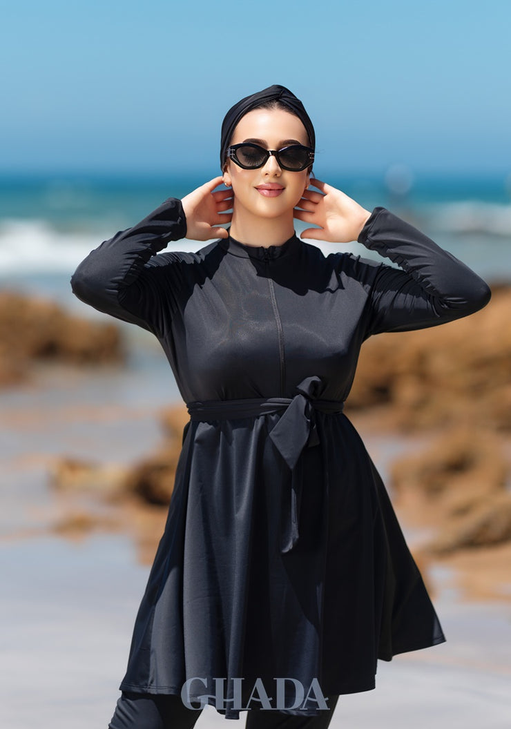 Burkini noir en 5 pieces avec cache maillot