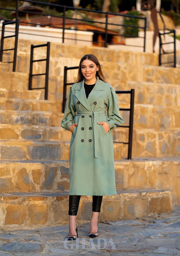 Trench long en vert pastel