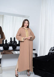 Djellaba Skalli avec kmiss en beige foncé