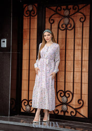 Robe en mousline doublée en mauve