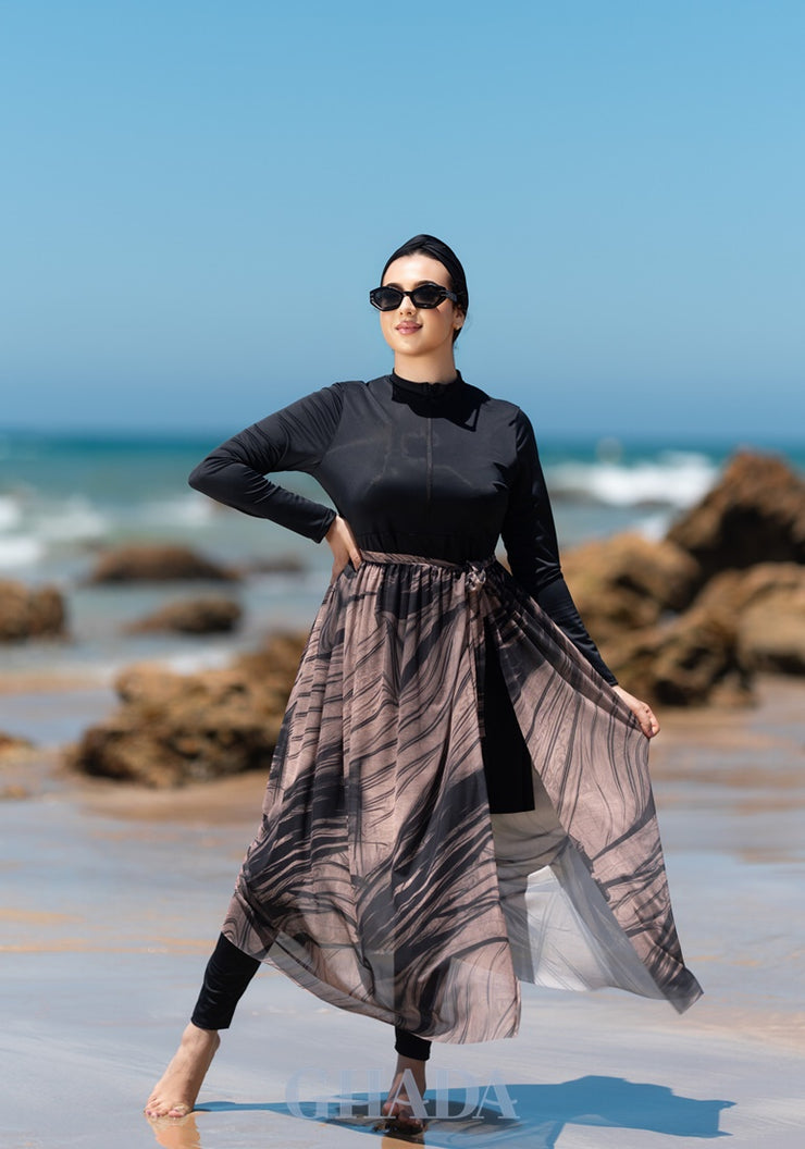 Burkini noir en 5 pieces avec cache maillot
