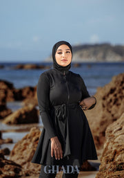 Burkini noir en 5 pieces avec cache maillot- Bleu