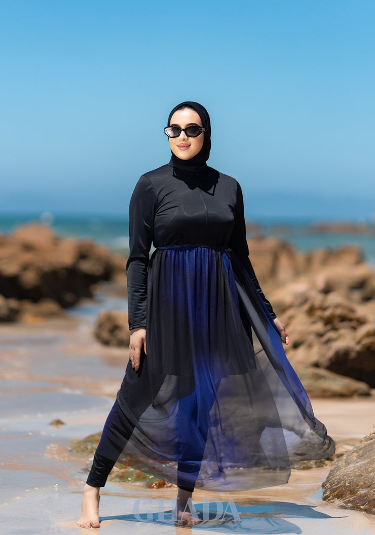 Burkini noir en 5 pieces avec cache maillot