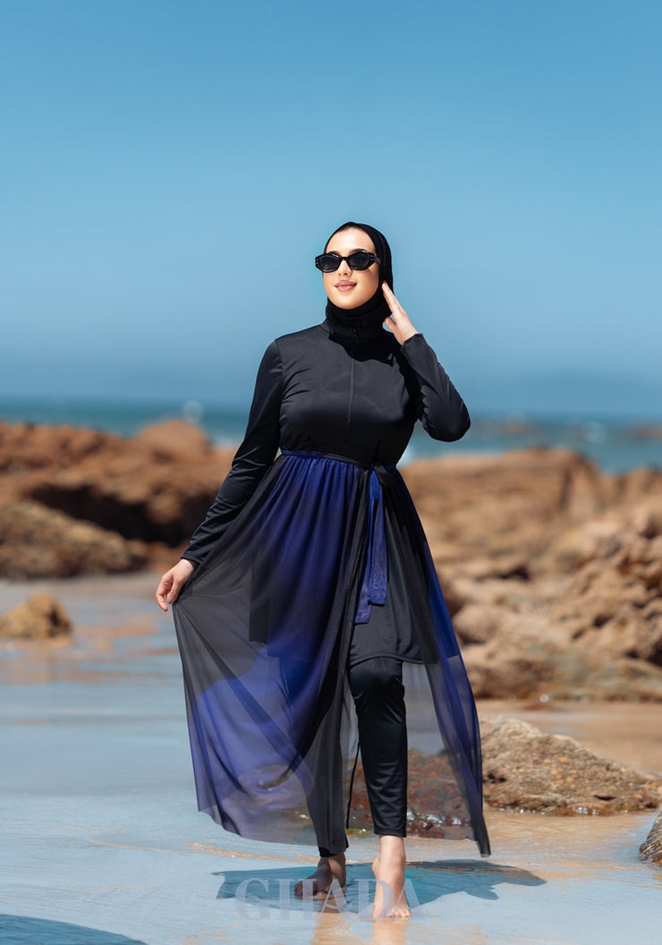 Burkini noir en 5 pieces avec cache maillot