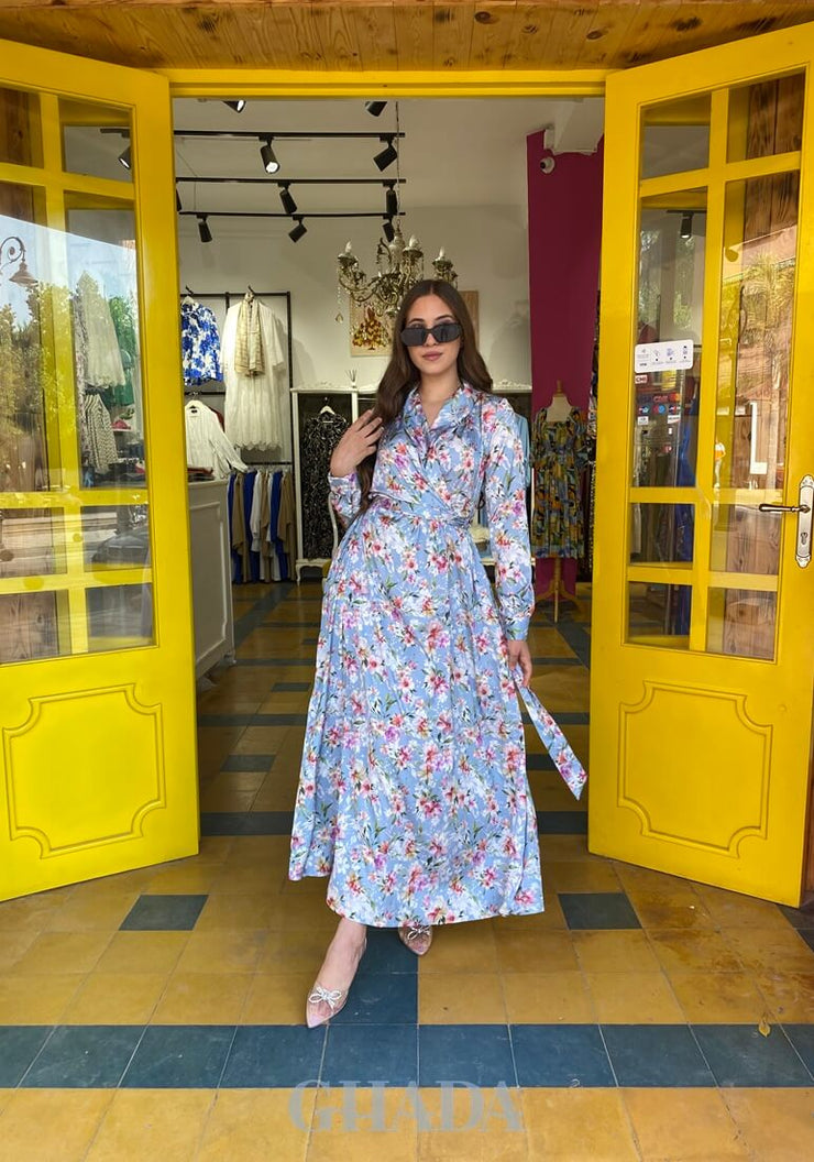 Robe bleu imprimée floral