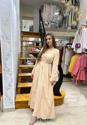 Abaya kimono avec sfifa traditionnelle en beige