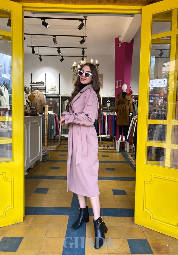 Trench coat long en rose balais