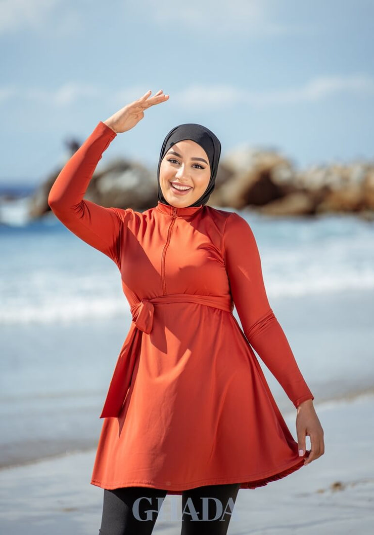 Burkini rouge brique en 4 pieces