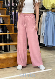 Pantalon rose en lin