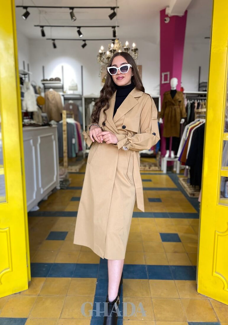 Trench coat long en beige