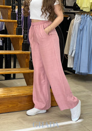 Pantalon rose en lin