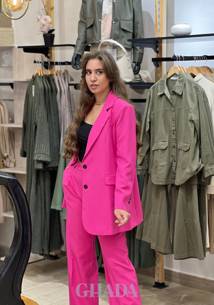 Ensemble blazer - pantalon en rose fuchsia