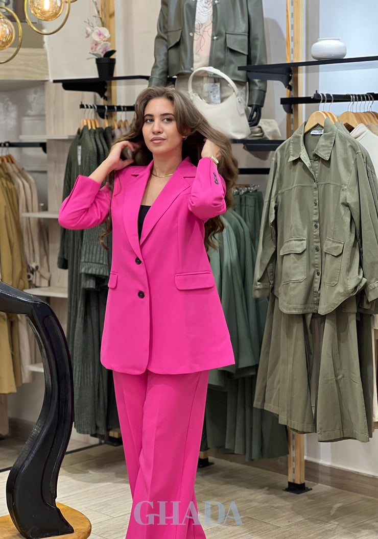 Ensemble blazer - pantalon en rose fuchsia